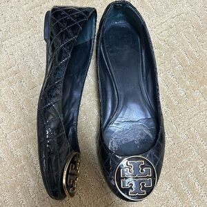 Tory Burch black patent quilted Reva ballet flat